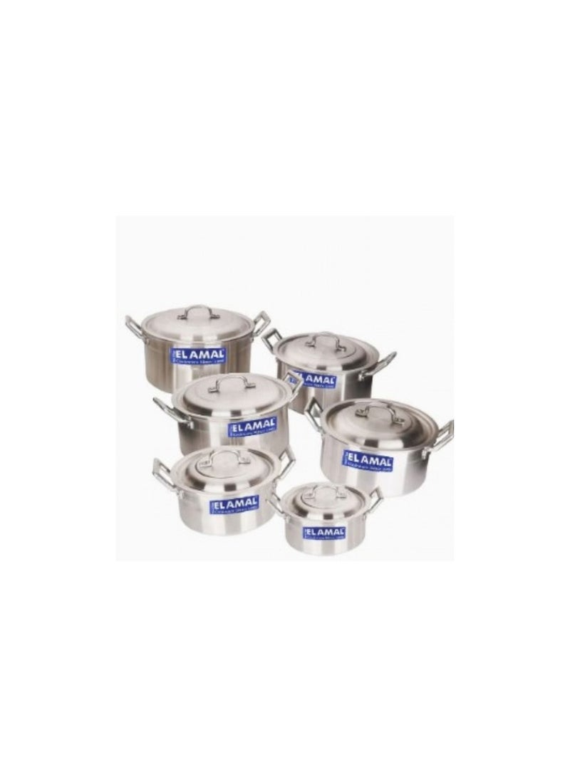 Alamal A set of heavy aluminum pots from Al-Amal, consisting of 6 pots with two handles, Egyptian made, size 20/18/16/26/24/22 cm. - Image 4