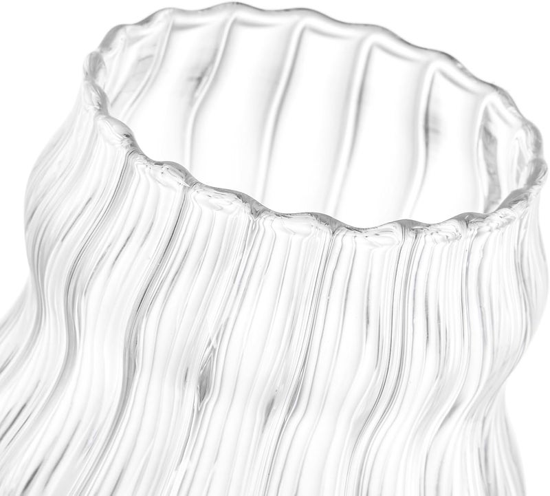 Tebery 4 Pack Ribbed Aesthetic Glass Cups with Glass Straw, 16Oz Vintage Drinking Glassware Ripple Cocktail Glasses for Iced Coffee Juice Beverage Milk RibbedGlassCups-4pc - Image 3