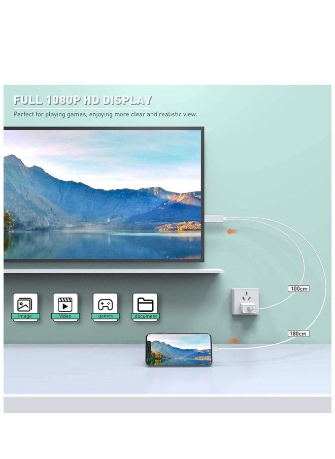ماركة غير محددة كابل Apple Lightning إلى HDMI لجهاز iPhone إلى التلفاز، متوافق لجهاز iPhone وiPad إلى كابل HDMI، طول 5.8 قدم، محول AV رقمي بدقة 1080 بكسل لتلفاز iPhone/iPad وجهاز العرض والشاشة.  - Image 2