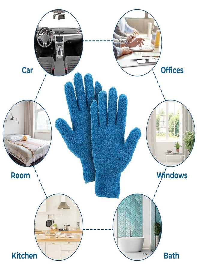 Grevosea 2 Pairs Microfiber Gloves - Household Cleaning, Plant Dusting, Washable Reusable Mittens for Plants, Cars, Blinds, Furniture and Small Objects (Sky Blue, Blue) - Image 4