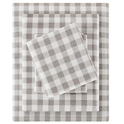 Sleep Philosophy True North 100 Cotton Flannel Sheets Twin Size Cozy Flannel Sheet Set Brushed for Extra Softness Heavyweight Novelty Print Warm Flannel Bedding Set Gray Herringbone Check 3 Piece - Image 1