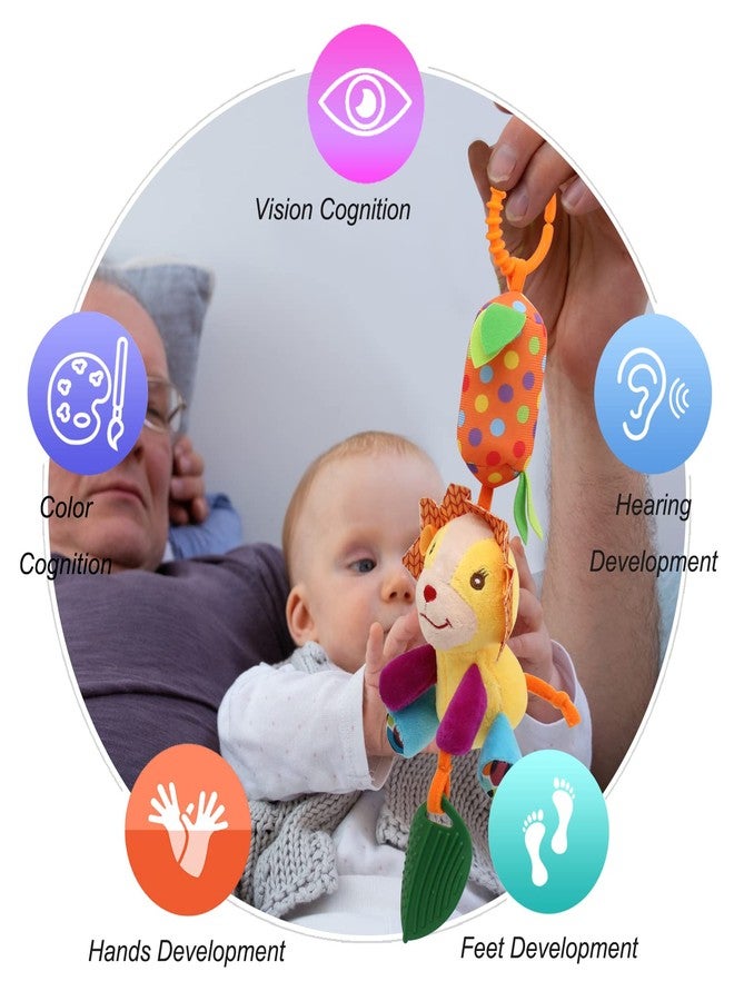 Bloobloomax Baby Soft Hanging Rattle, Car Seat Stroller Toys with Plush Animal C-Clip Ring for Infant Babies Boys and Girls 3 6 9 to 12 Months (4pcs) - Image 4