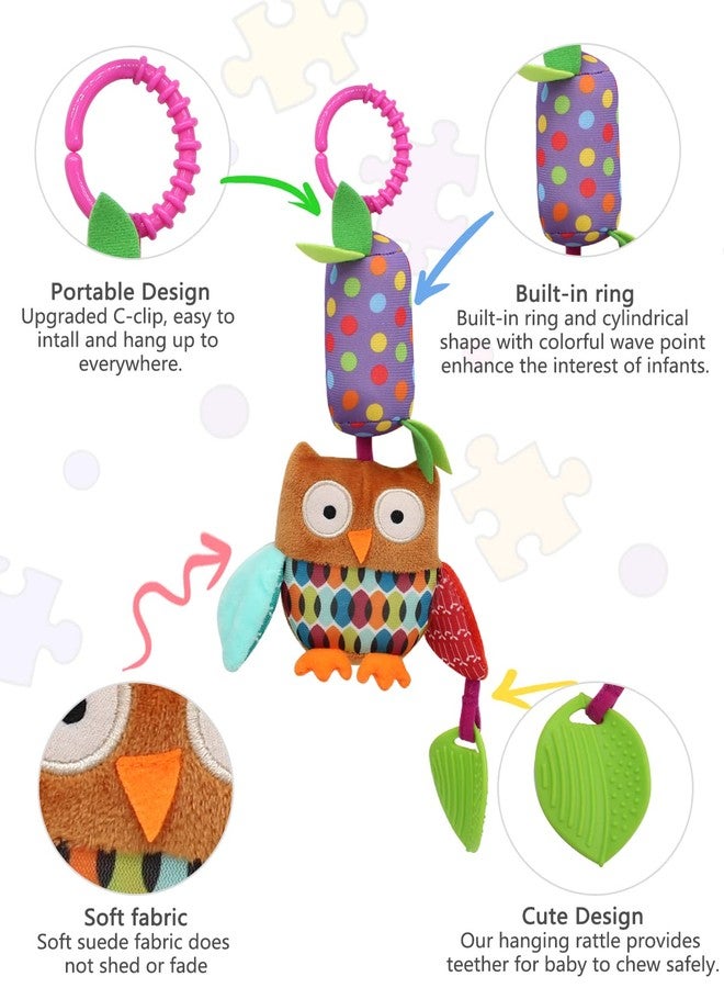 Bloobloomax Baby Soft Hanging Rattle, Car Seat Stroller Toys with Plush Animal C-Clip Ring for Infant Babies Boys and Girls 3 6 9 to 12 Months (4pcs) - Image 3