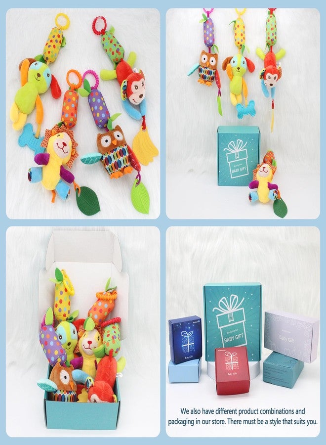 Bloobloomax Baby Soft Hanging Rattle, Car Seat Stroller Toys with Plush Animal C-Clip Ring for Infant Babies Boys and Girls 3 6 9 to 12 Months (4pcs) - Image 2