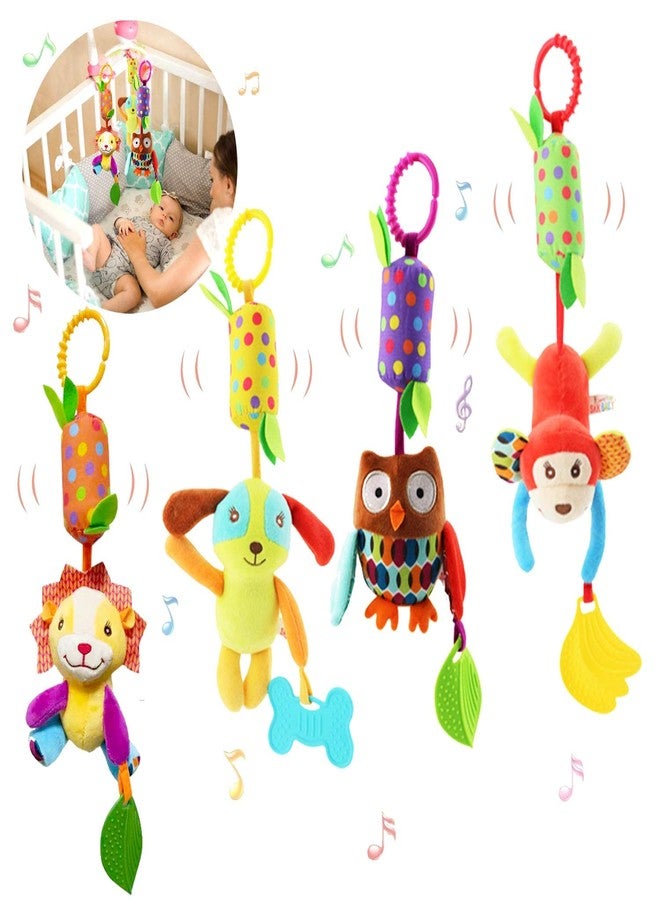 Bloobloomax Baby Soft Hanging Rattle, Car Seat Stroller Toys with Plush Animal C-Clip Ring for Infant Babies Boys and Girls 3 6 9 to 12 Months (4pcs) - Image 1