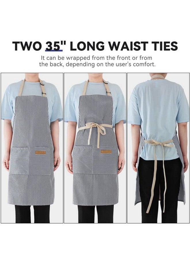 NLUS 2 Pack Kitchen Cooking Aprons, Adjustable Bib Soft Chef Apron with 2 Pockets for Men Women (Blue Pinstripes/Pink Pinstripes) - Image 5
