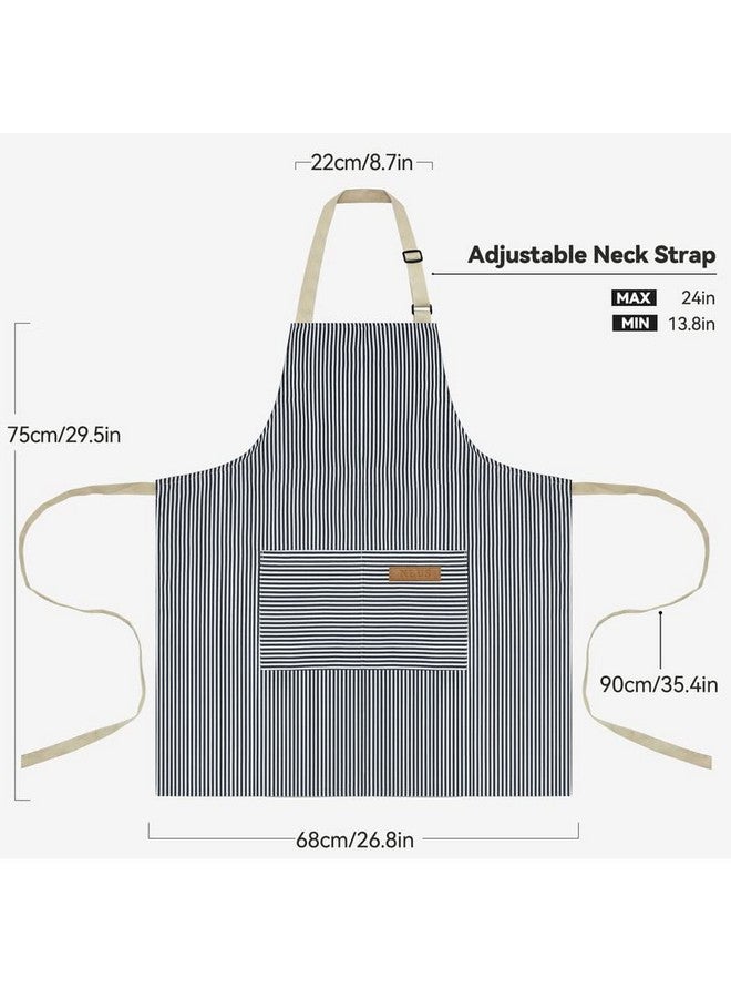 NLUS 2 Pack Kitchen Cooking Aprons, Adjustable Bib Soft Chef Apron with 2 Pockets for Men Women (Blue Pinstripes/Pink Pinstripes) - Image 2