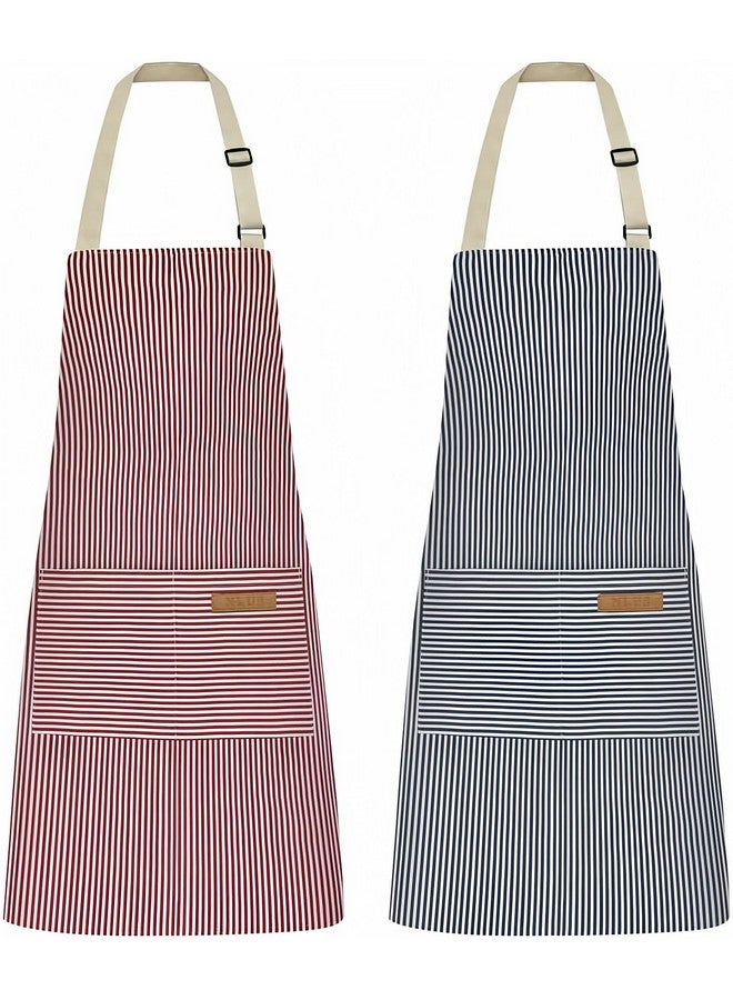 NLUS 2 Pack Kitchen Cooking Aprons, Adjustable Bib Soft Chef Apron with 2 Pockets for Men Women (Blue Pinstripes/Pink Pinstripes) - Image 1