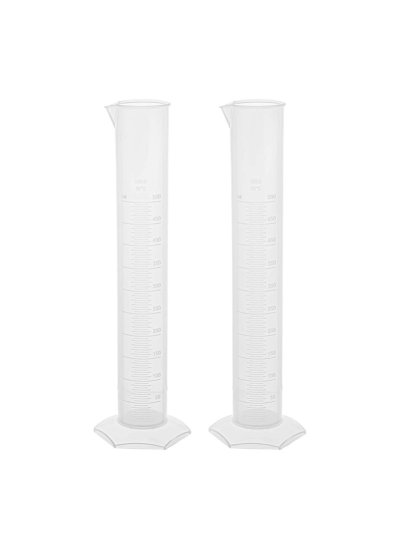 Supertek Supertek 500ml Pack of 2 Plastic Measuring Cylinder with Graduation Markings Translucent PourOut Reusable Quality Glass Capacity  - Image 2