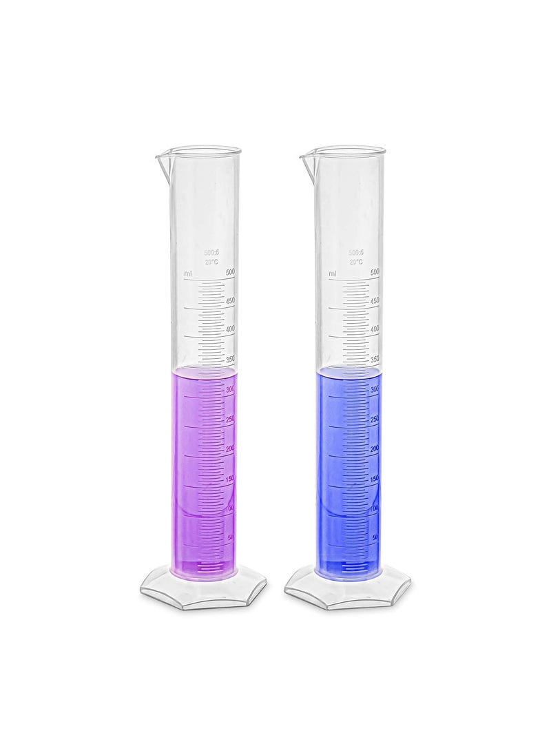 Supertek Supertek 500ml Pack of 2 Plastic Measuring Cylinder with Graduation Markings Translucent PourOut Reusable Quality Glass Capacity  - Image 1