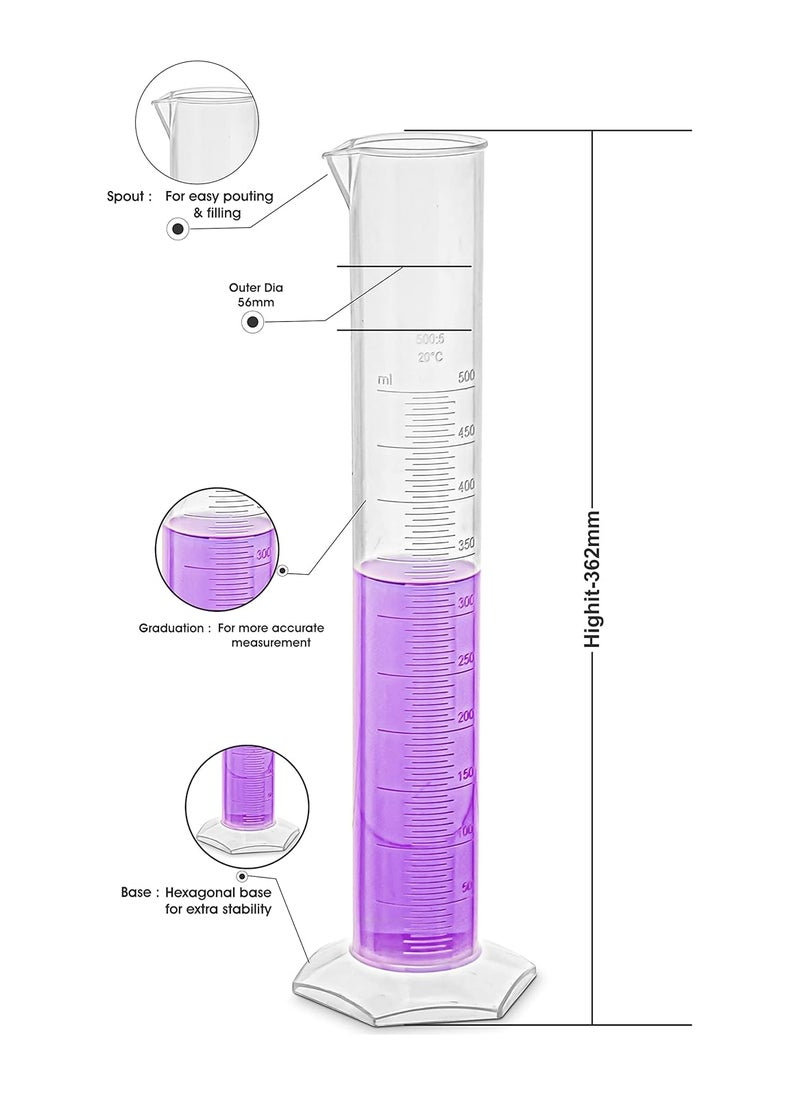 Supertek Supertek 500ml Pack of 2 Plastic Measuring Cylinder with Graduation Markings Translucent PourOut Reusable Quality Glass Capacity  - Image 3