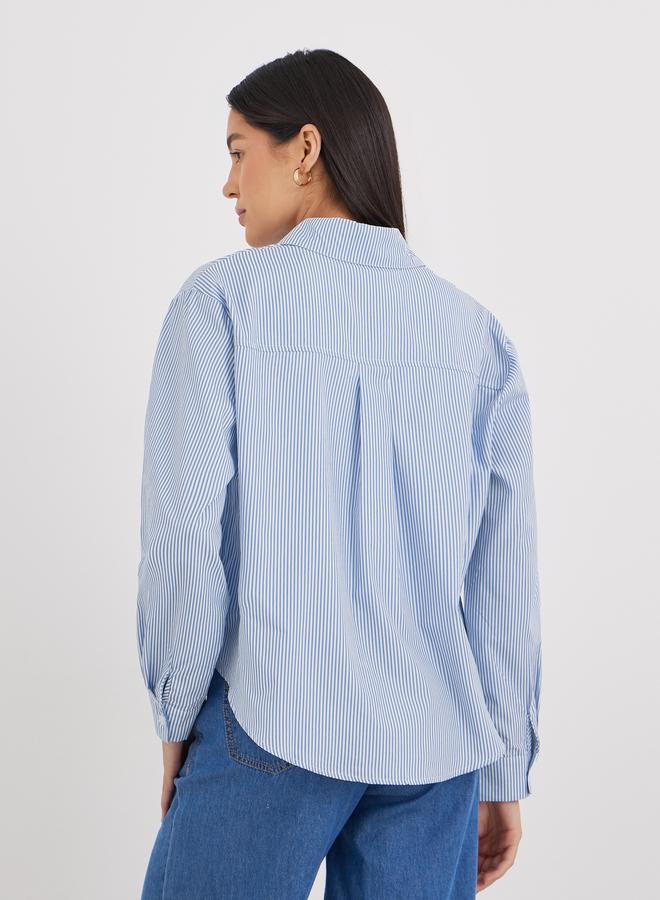 Styli Women Blue Striped High-Low Hem Shirt - Image 5