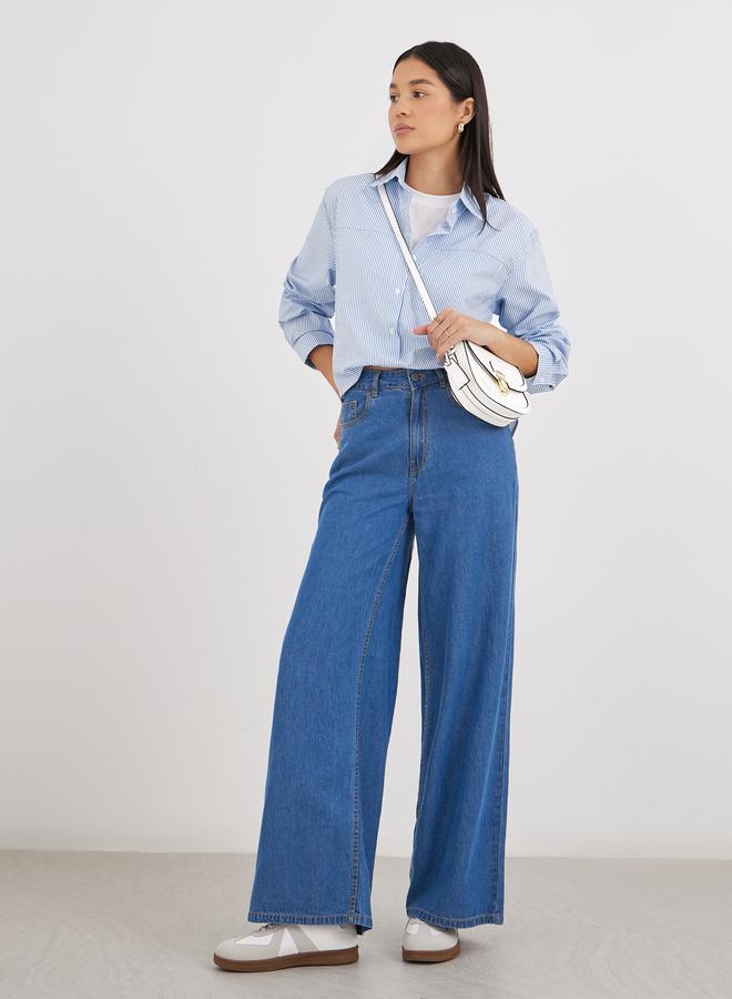 Styli Women Blue Striped High-Low Hem Shirt - Image 3