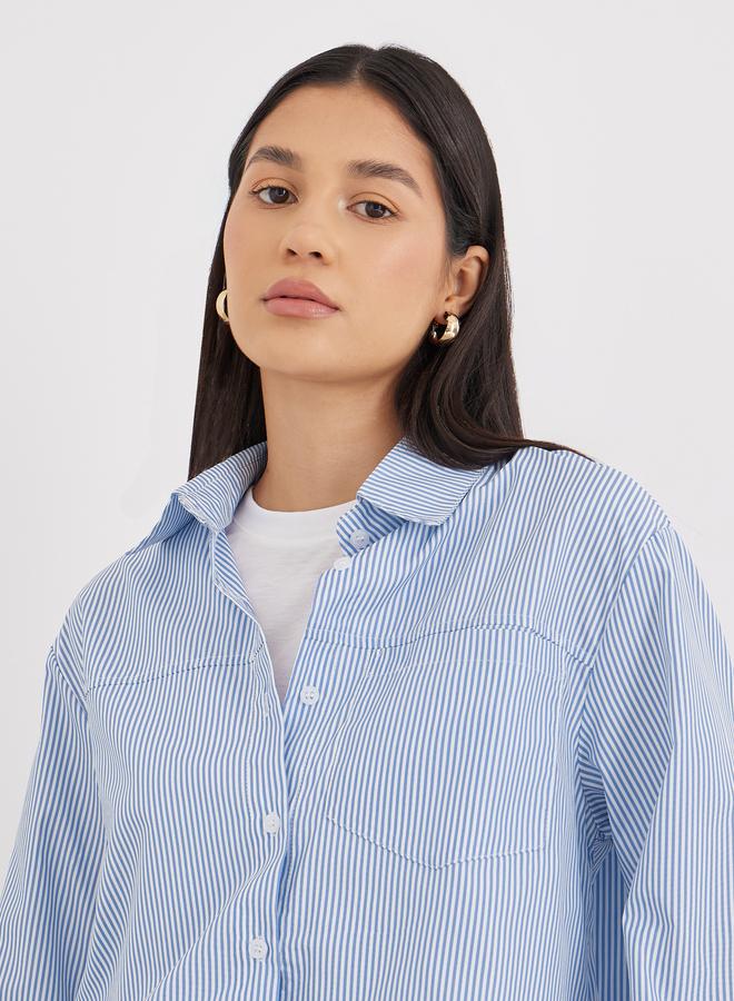 Styli Women Blue Striped High-Low Hem Shirt - Image 4