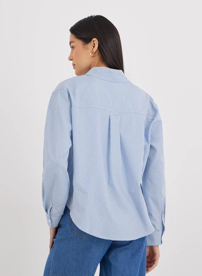 Styli Blue Women Blue Striped High-Low Hem Shirt for Women | Best Price UAE