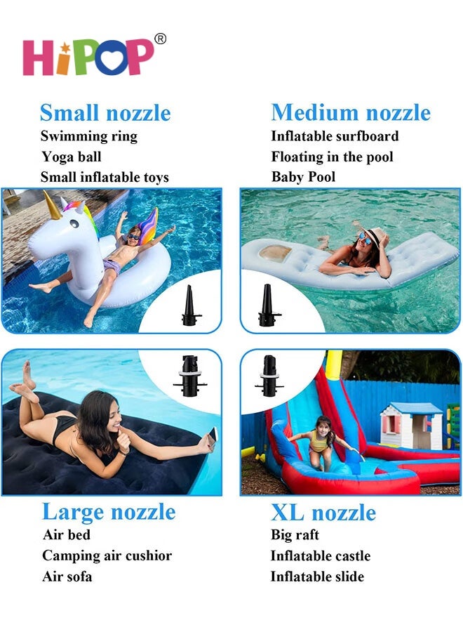 HIPOP Electric Air Pump for Inflatables with 5 Nozzles, AC (220V-240V), 600W, 510L/min, Portable Inflator/Deflator Pump for Air Mattress, Swimming Rings, Airbeds, Rafts, Inflatable Sofas (Black) - Image 5