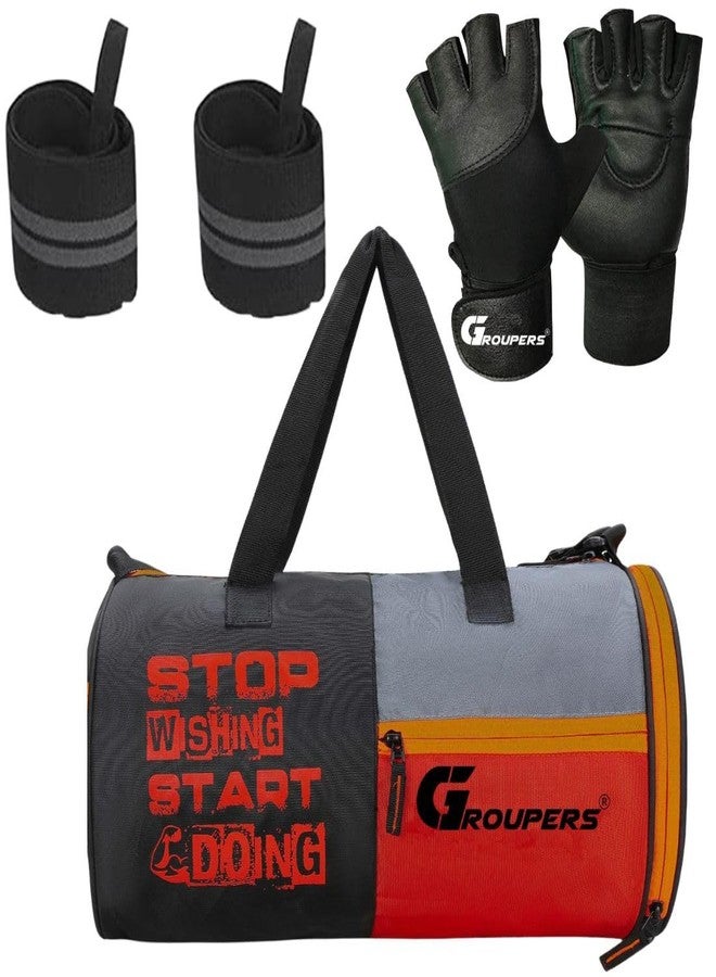 Groupers 20-25L Foldable Travel & Gym Duffle Bag - Black Weekender (43×25×23 cm) + 21'' Wrist Wraps & Breathable Weightlifting Gloves for Men & Women - Image 1