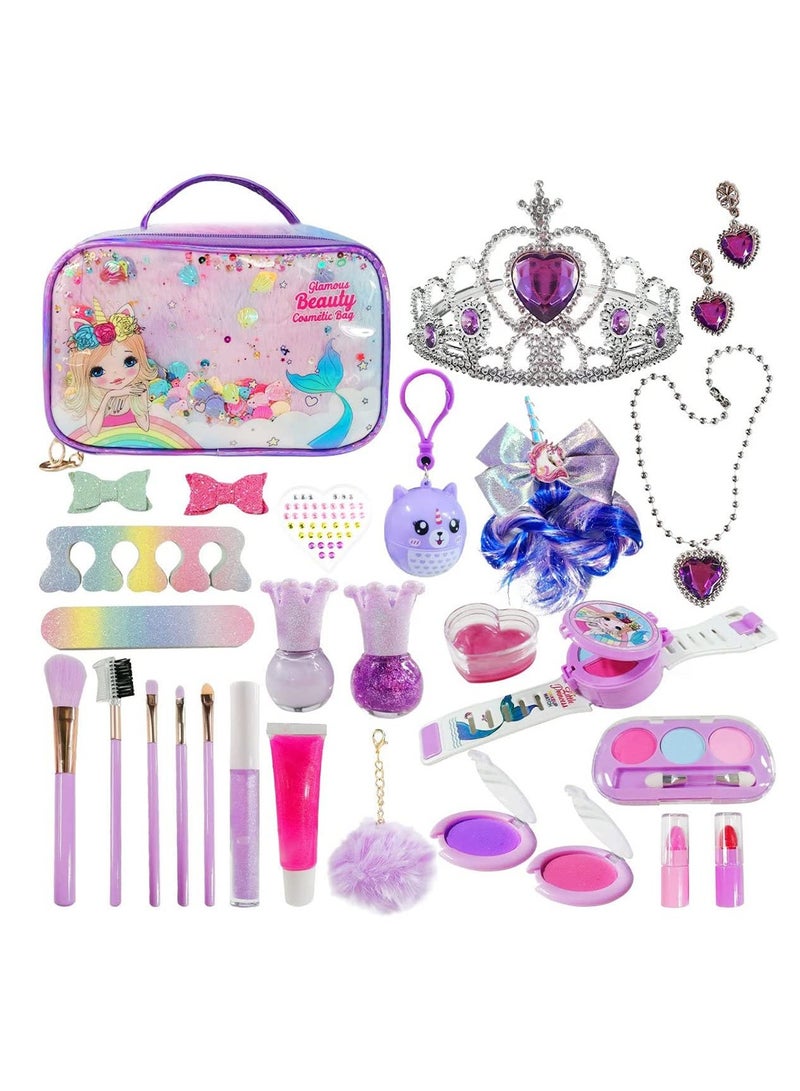 Excefore 29 Pcs Kids Makeup Kit for Girls, Washable Makeup Set Toy with Real Cosmetic Case, Safe  Non Toxic Cosmetic Toy for Little Girl, Pretend Play Makeup Beauty Set Birthday Toys Gift for 5+Years Old Kid - Image 1