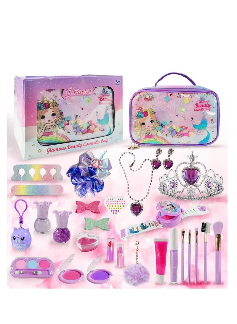 Excefore 29 Pcs Kids Makeup Kit for Girls, Washable Makeup Set Toy with Real Cosmetic Case, Safe  Non Toxic Cosmetic Toy for Little Girl, Pretend Play Makeup Beauty Set Birthday Toys Gift for 5+Years Old Kid - Image 4