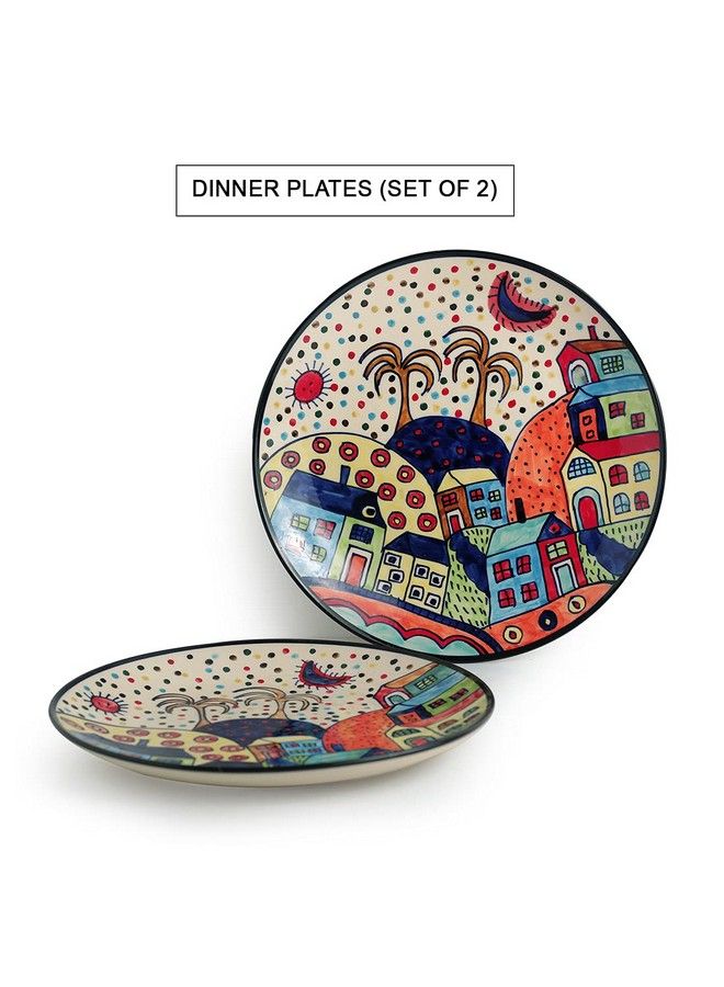 ExclusiveLane Hut Handpainted Ceramic Dinner Plates Dinnerware Serving Plate Thali Ceramic Plates For Dinner (2 Pieces Microwave & Dishwasher Safe) Multicolor Standard (El 005 466)  - Image 3