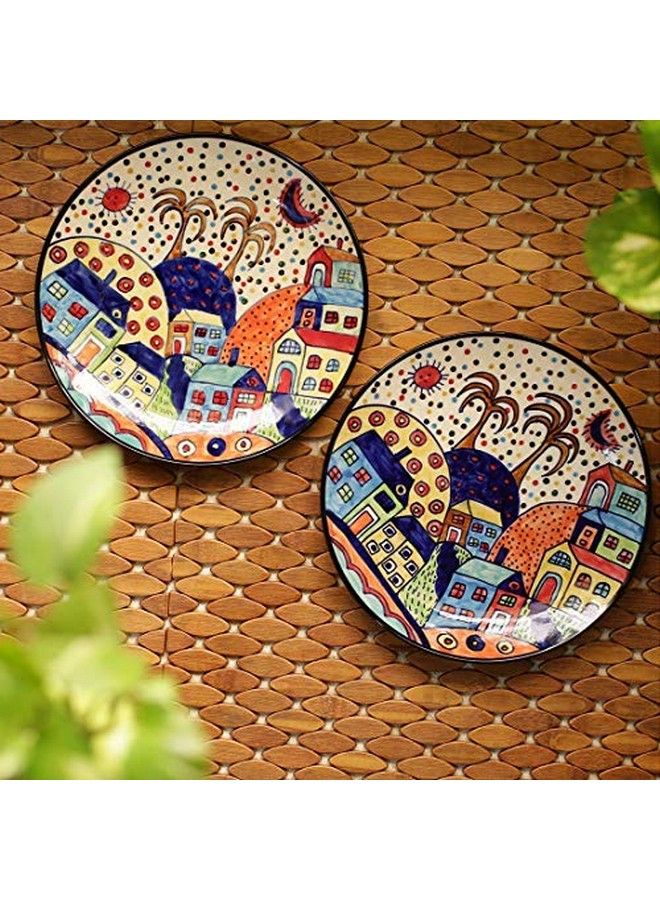 ExclusiveLane Hut Handpainted Ceramic Dinner Plates Dinnerware Serving Plate Thali Ceramic Plates For Dinner (2 Pieces Microwave & Dishwasher Safe) Multicolor Standard (El 005 466)  - Image 2