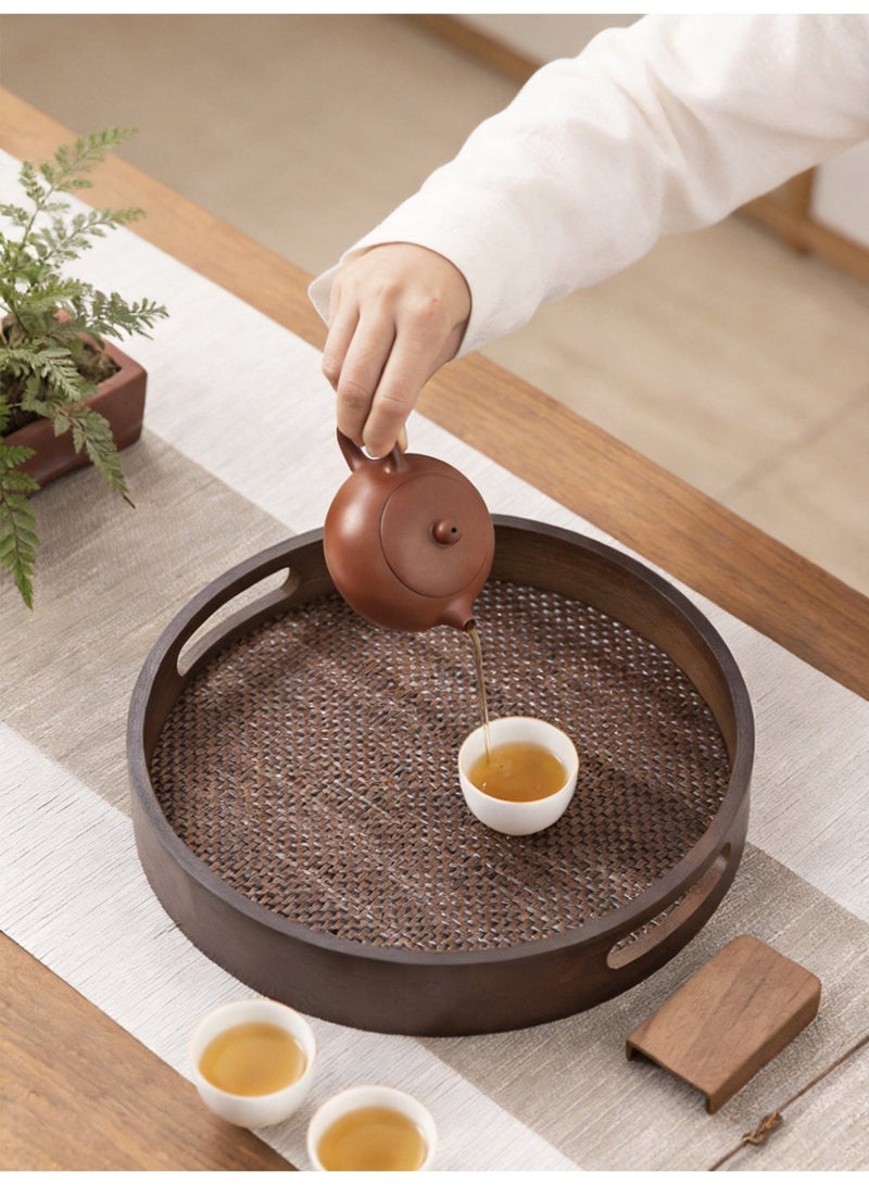 Vonqu Set of 3 Wooden Round Serving Trays with Detachable Placemat, Bamboo Tea & Coffee Tray with Handles, Multipurpose Breakfast Drink and Snack Tray for Dining, Kitchen & Home Décor - Image 4