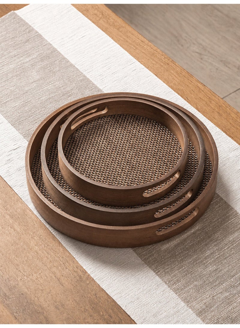 Vonqu Set of 3 Wooden Round Serving Trays with Detachable Placemat, Bamboo Tea & Coffee Tray with Handles, Multipurpose Breakfast Drink and Snack Tray for Dining, Kitchen & Home Décor - Image 1