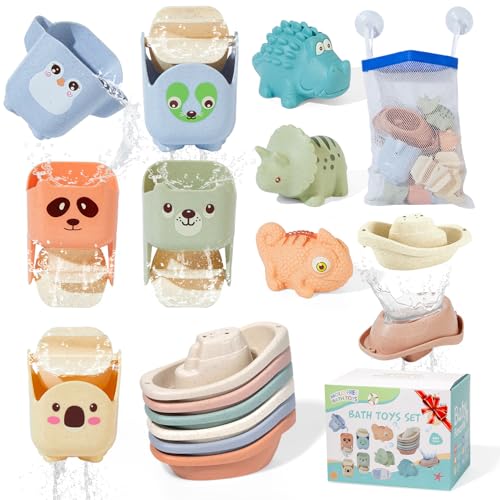 AMCHSURI Baby Bath Toys for Kids Ages 13 14 Pack Mold Free Toddler Bath Toys for 24 Bathtub Water Toys with Floating BoatsCups and No Hole Bath Toy for Babies 612 Months Boy Girl Gifts - Image 1