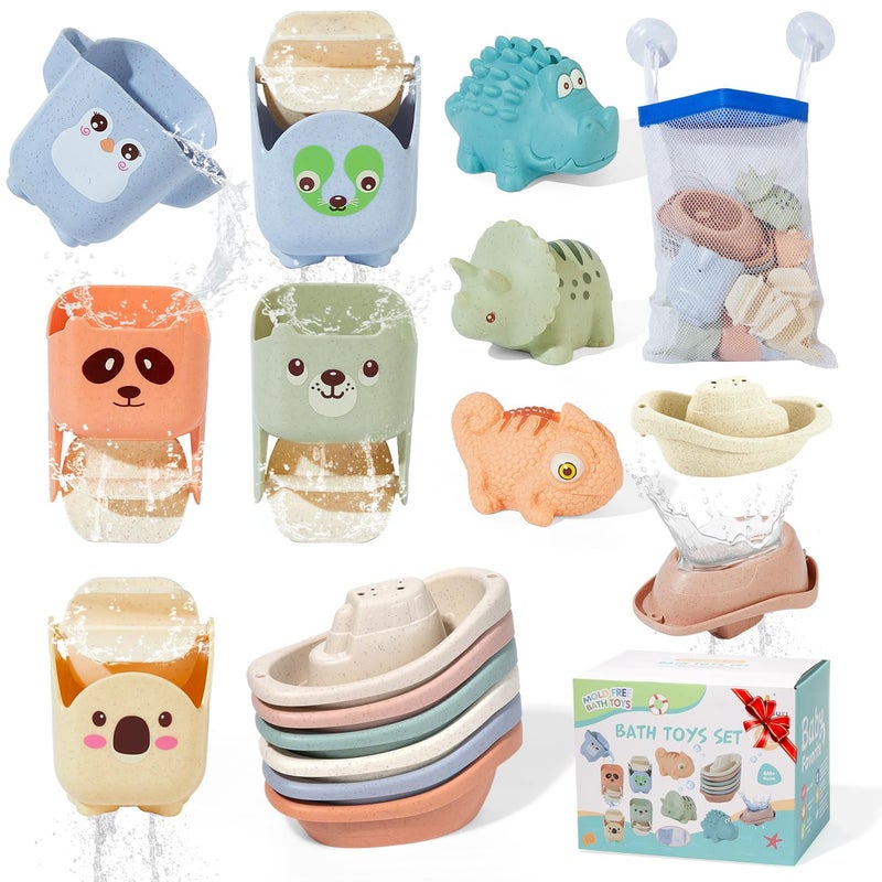 AMCHSURI Baby Bath Toys for Kids Ages 13 14 Pack Mold Free Toddler Bath Toys for 24 Bathtub Water Toys with Floating BoatsCups and No Hole Bath Toy for Babies 612 Months Boy Girl Gifts - Image 2