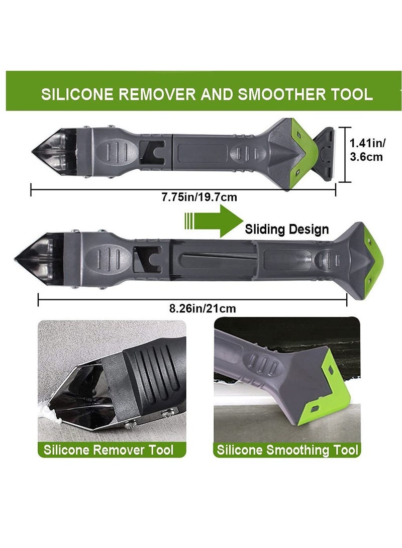 Excefore Silicone Caulking Tool, Caulk Grout Remover Scraper Tool (Stainless Steelhead) with 4 Pcs Glass Glue Angle Scraper, 5-in-1 Caulking Finishing Tool for Bathroom Window Sink Joint Frames Seal  - Image 5