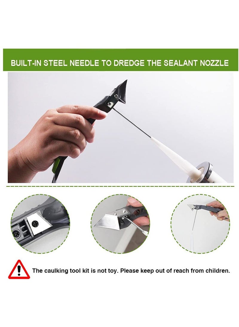 Excefore Silicone Caulking Tool, Caulk Grout Remover Scraper Tool (Stainless Steelhead) with 4 Pcs Glass Glue Angle Scraper, 5-in-1 Caulking Finishing Tool for Bathroom Window Sink Joint Frames Seal  - Image 3