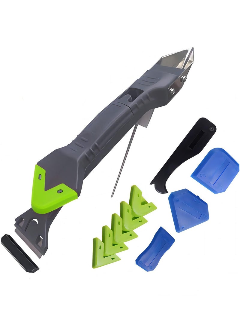 Excefore Silicone Caulking Tool, Caulk Grout Remover Scraper Tool (Stainless Steelhead) with 4 Pcs Glass Glue Angle Scraper, 5-in-1 Caulking Finishing Tool for Bathroom Window Sink Joint Frames Seal  - Image 1