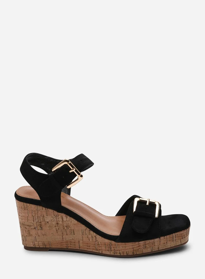 من أين هذه Olivine Double Strap Platform Black Suede Wedge