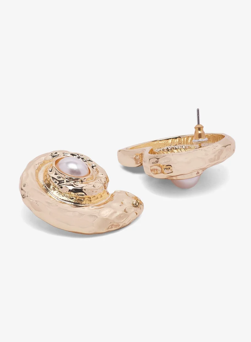Ginger GOLD Chunky Asymmetical Gold Earrings With Pearl Detail for Women | Best Price UAE