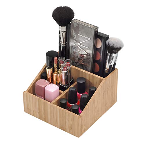 Bamboo Makeup Organizer Cosmetics Caddy Holder for Lipsticks Nail Polish Palettes Concealer Brushes Perfumes Lotions and other Toiletries