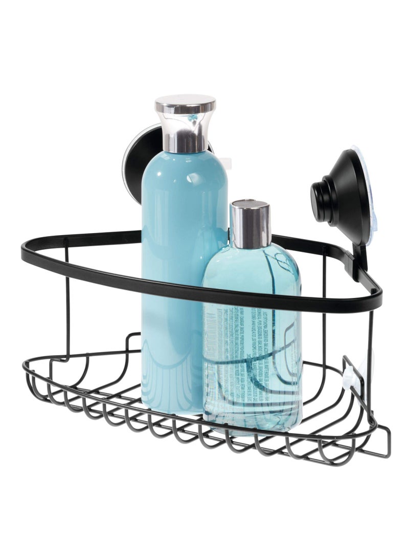InterDesign iDesign Everett Metal Push Lock Suction Corner Shower Caddy  Extra Space for Shampoo  Conditioner  and Soap with Hooks for Razors  Towels  Loofahs  and More  5.58"" x 10.58"" x 6.67""  Matte Black  - Image 1
