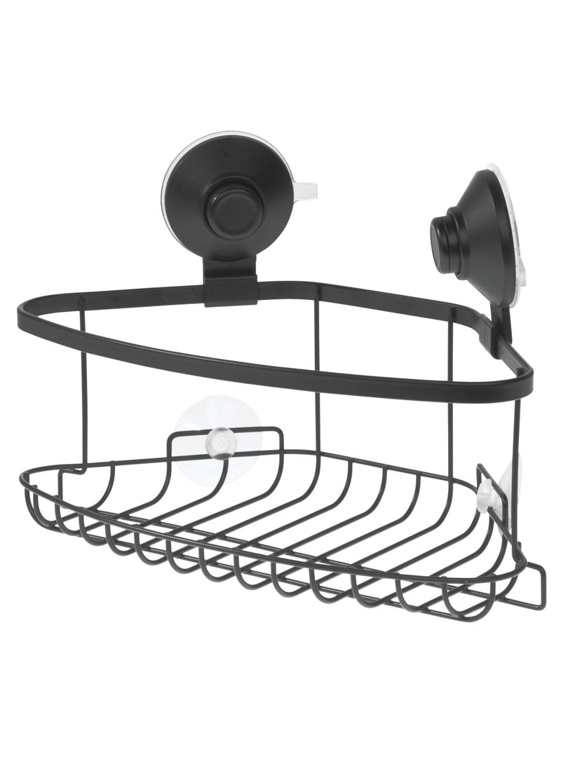 InterDesign iDesign Everett Metal Push Lock Suction Corner Shower Caddy  Extra Space for Shampoo  Conditioner  and Soap with Hooks for Razors  Towels  Loofahs  and More  5.58"" x 10.58"" x 6.67""  Matte Black  - Image 3