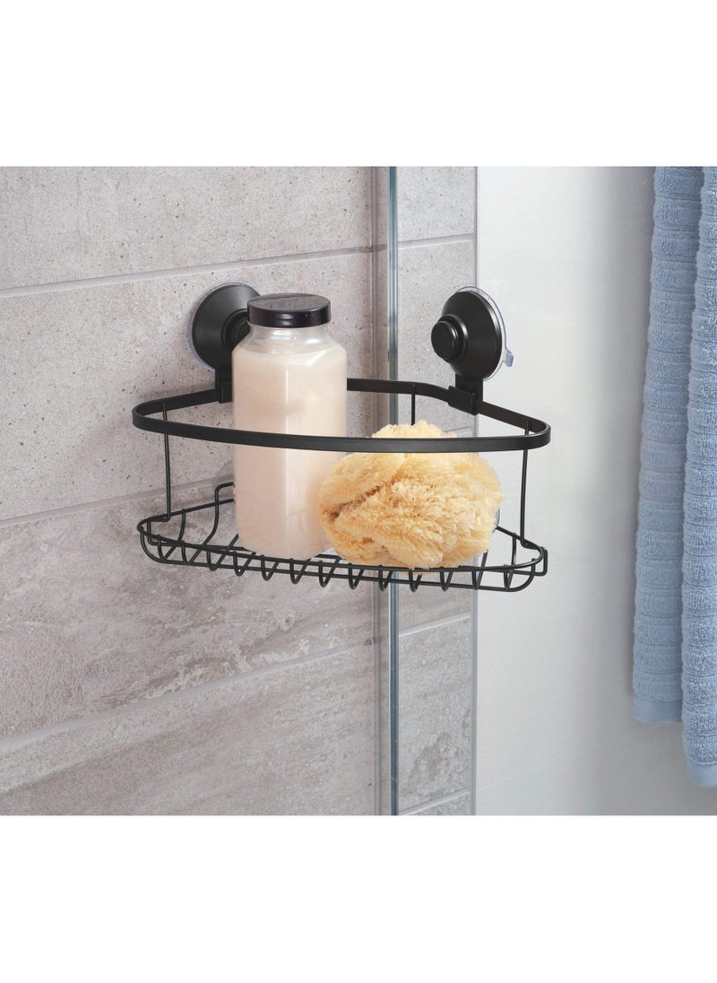 InterDesign iDesign Everett Metal Push Lock Suction Corner Shower Caddy  Extra Space for Shampoo  Conditioner  and Soap with Hooks for Razors  Towels  Loofahs  and More  5.58"" x 10.58"" x 6.67""  Matte Black  - Image 2