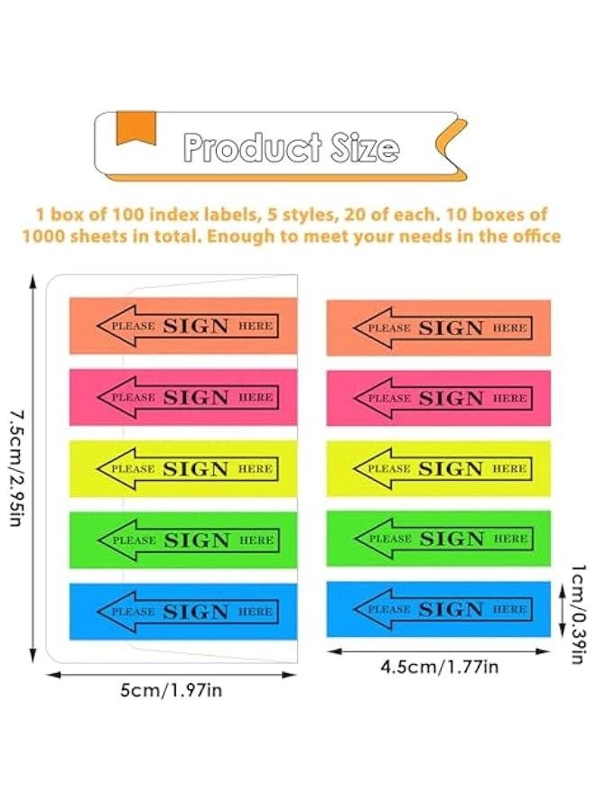 Generic Sign Here Tabs, 1000 PCS/10 Pack Please Sign Here Flags Sign Here Label Stickers Message Sign Date 5 Colors Arrow Tabs Easy to Post for Notary Books Paper Office School  - Image 5