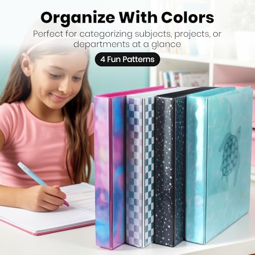 Yoobi 3 Ring Binders - 1 Inch Binder with Round D Rings and 2 Pockets, Durable, PVC-Free Organizer with 220 Sheets Capacity, 4- Pack Colored Binders with Plastic Cover for Office Supplies - Image 3