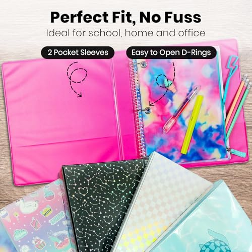 Yoobi 3 Ring Binders - 1 Inch Binder with Round D Rings and 2 Pockets, Durable, PVC-Free Organizer with 220 Sheets Capacity, 4- Pack Colored Binders with Plastic Cover for Office Supplies - Image 4