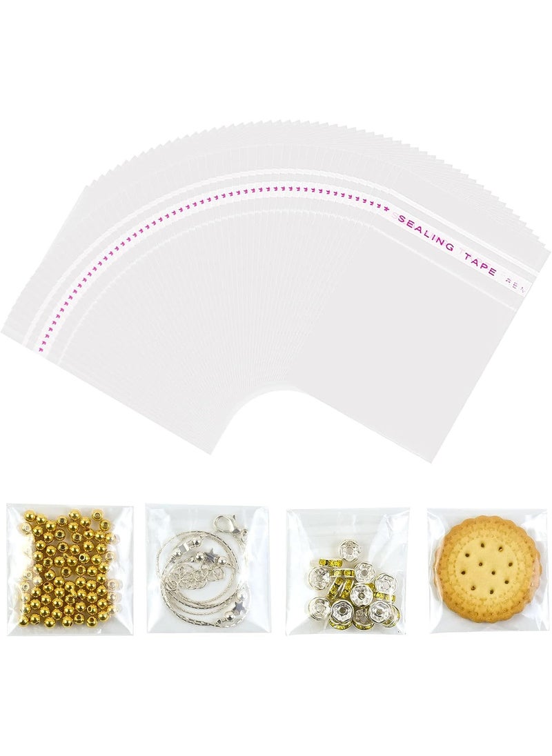 Alba Plastic Clear Self Adhesive Cellophane Bags 100Pcs Resealable Poly Bags for Gifts, Cookies, and other Products Packaging (10x17 CM)