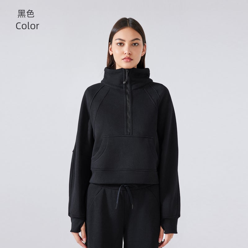 Generic Half Zip High Collar Fleece Sweater Women Autumn Winter black