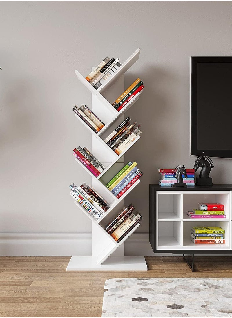 جاد وودز رف- جاد وودز -كتب 8 طبقات بتصميم شجرة مع حامل خشب أبيض  - Image 1