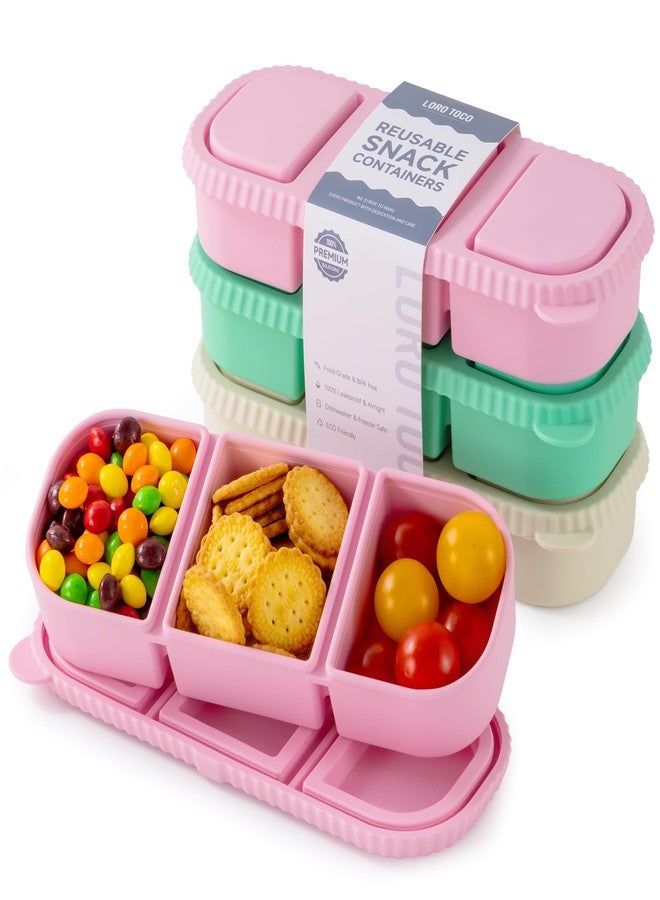 LOROTOCO 3 Compartments Snack Containers for Kids(Cream, Green, Pink (3-Pack)) - Image 1