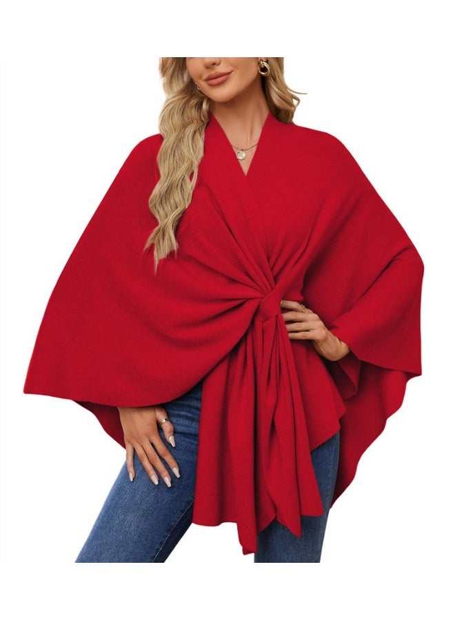 general شال كيب أنيق بلون موحد، لفائف شال أنيقة، سترة بونشو مفتوحة أمامية ناعمة، شالات نسائية سترة - Image 1