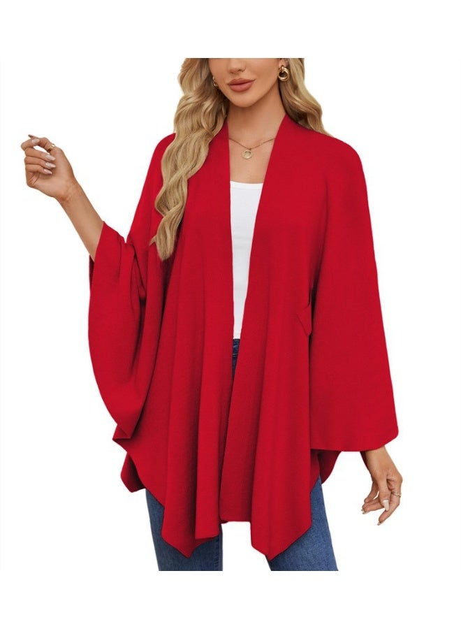 general شال كيب أنيق بلون موحد، لفائف شال أنيقة، سترة بونشو مفتوحة أمامية ناعمة، شالات نسائية سترة - Image 2