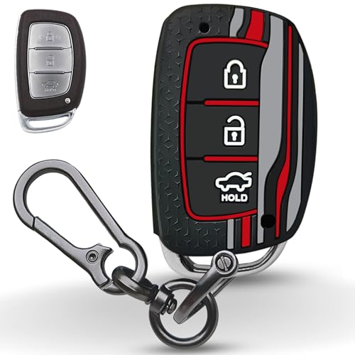 KEYCEPT Tristar Key Cover for Hyundai Grand i10 NIOS Asta| Venue| i20| Aura| Creta| Exter| i20 Elite| Verna 4s| i20 Active| Venue Sx| Elantra 3 Button Smart Key with Keychain. (Type 1, Black) - Image 1
