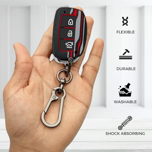 KEYCEPT Tristar Key Cover for Hyundai Grand i10 NIOS Asta| Venue| i20| Aura| Creta| Exter| i20 Elite| Verna 4s| i20 Active| Venue Sx| Elantra 3 Button Smart Key with Keychain. (Type 1, Black) - Image 5