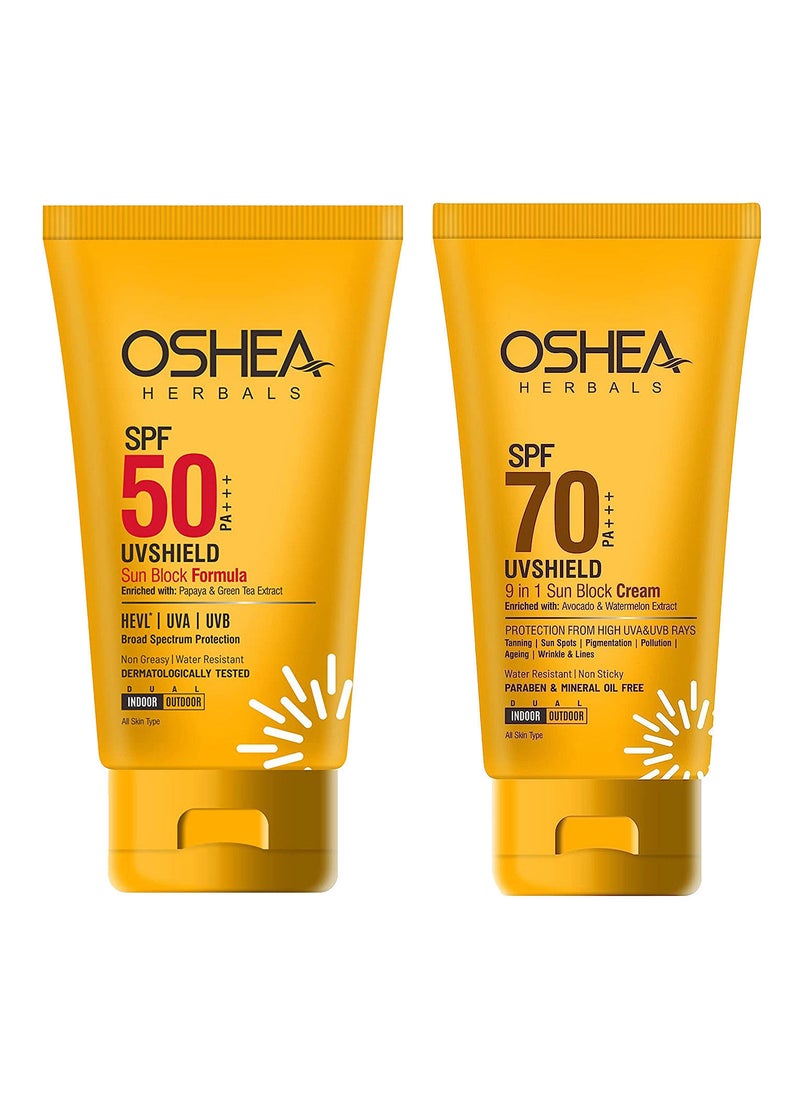 Oshea Herbals UV Shield Sun Block Formula 180g - SPF50+++ & SPF 70 Combo